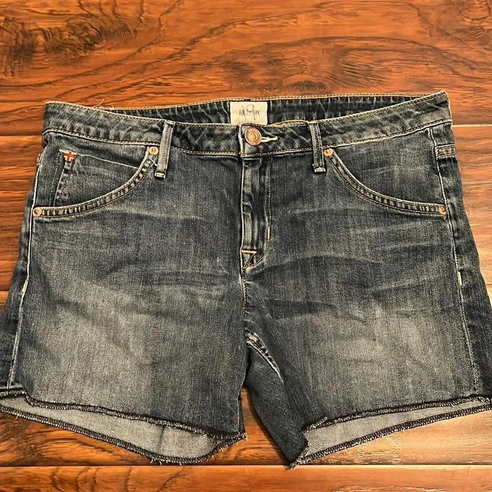 Hudson Cuffed Short Blue Denim Distressed Shorts Festival Concert Beach